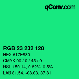 Color code: RGB 23 232 128 | qconv.com