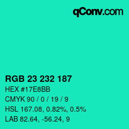 Color code: RGB 23 232 187 | qconv.com