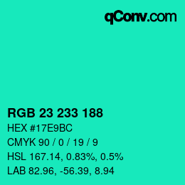 Color code: RGB 23 233 188 | qconv.com