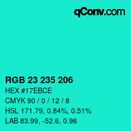 Color code: RGB 23 235 206 | qconv.com