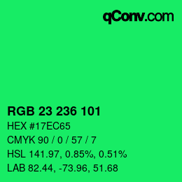 Color code: RGB 23 236 101 | qconv.com