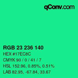 カラーコード: RGB 23 236 140 | qconv.com