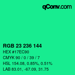 カラーコード: RGB 23 236 144 | qconv.com
