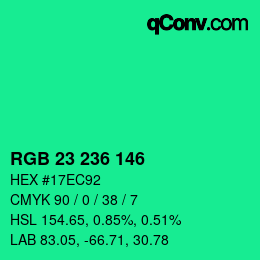 Color code: RGB 23 236 146 | qconv.com