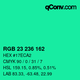 Color code: RGB 23 236 162 | qconv.com