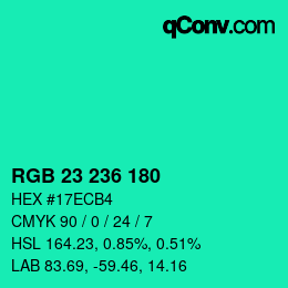 Color code: RGB 23 236 180 | qconv.com