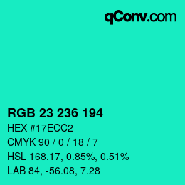 Color code: RGB 23 236 194 | qconv.com