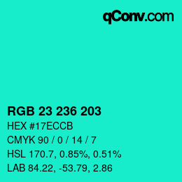 Color code: RGB 23 236 203 | qconv.com