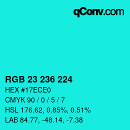 Color code: RGB 23 236 224 | qconv.com