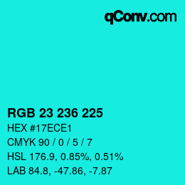 Color code: RGB 23 236 225 | qconv.com