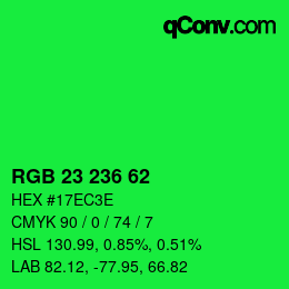 カラーコード: RGB 23 236 62 | qconv.com