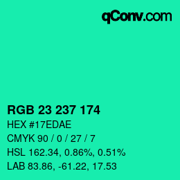 Color code: RGB 23 237 174 | qconv.com