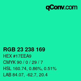 颜色代码: RGB 23 238 169 | qconv.com