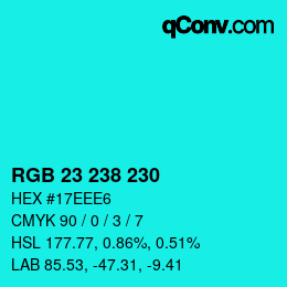 Color code: RGB 23 238 230 | qconv.com
