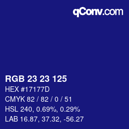 颜色代码: RGB 23 23 125 | qconv.com