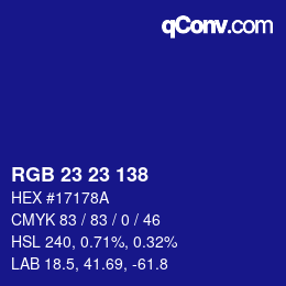 カラーコード: RGB 23 23 138 | qconv.com