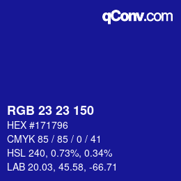 颜色代码: RGB 23 23 150 | qconv.com