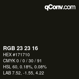 Color code: RGB 23 23 16 | qconv.com