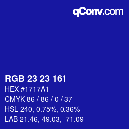 Color code: RGB 23 23 161 | qconv.com