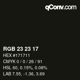 Color code: RGB 23 23 17 | qconv.com