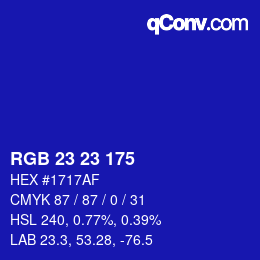 カラーコード: RGB 23 23 175 | qconv.com