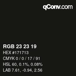 Color code: RGB 23 23 19 | qconv.com