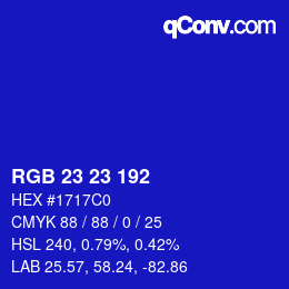 颜色代码: RGB 23 23 192 | qconv.com