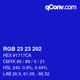 颜色代码: RGB 23 23 202 | qconv.com
