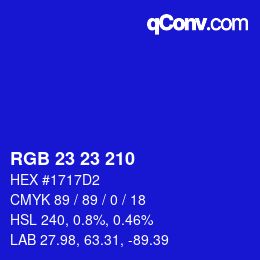 カラーコード: RGB 23 23 210 | qconv.com