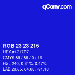 カラーコード: RGB 23 23 215 | qconv.com
