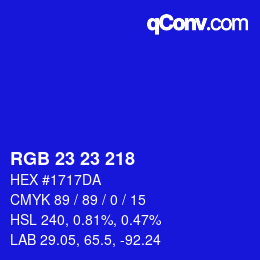 Color code: RGB 23 23 218 | qconv.com