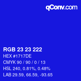 カラーコード: RGB 23 23 222 | qconv.com