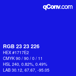 カラーコード: RGB 23 23 226 | qconv.com