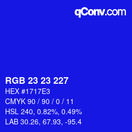 Color code: RGB 23 23 227 | qconv.com