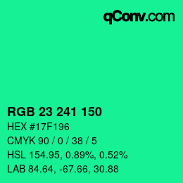 Color code: RGB 23 241 150 | qconv.com