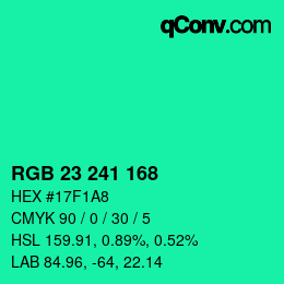Color code: RGB 23 241 168 | qconv.com