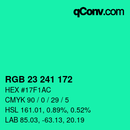 Color code: RGB 23 241 172 | qconv.com