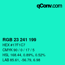 Color code: RGB 23 241 199 | qconv.com