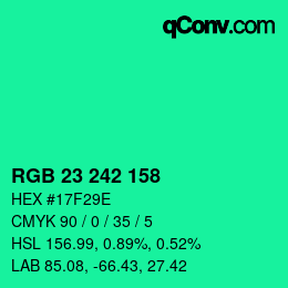 カラーコード: RGB 23 242 158 | qconv.com