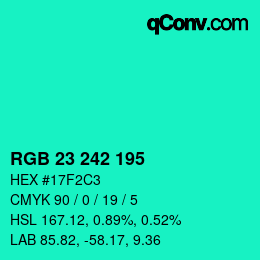 Color code: RGB 23 242 195 | qconv.com