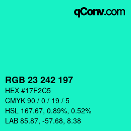 Color code: RGB 23 242 197 | qconv.com