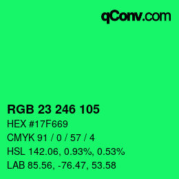 Color code: RGB 23 246 105 | qconv.com