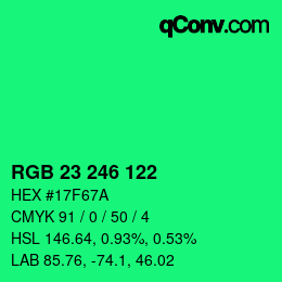 Color code: RGB 23 246 122 | qconv.com