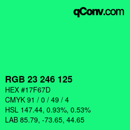 Color code: RGB 23 246 125 | qconv.com