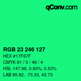 Color code: RGB 23 246 127 | qconv.com