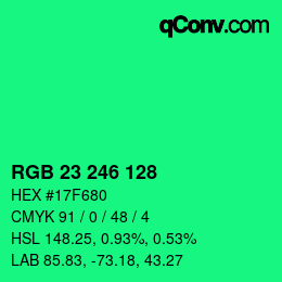 カラーコード: RGB 23 246 128 | qconv.com
