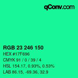 Color code: RGB 23 246 150 | qconv.com