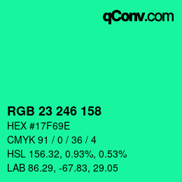 カラーコード: RGB 23 246 158 | qconv.com