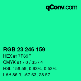 Color code: RGB 23 246 159 | qconv.com