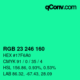 Color code: RGB 23 246 160 | qconv.com